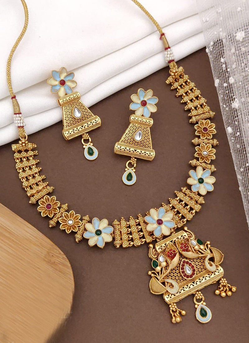 Buy New Brass High Gold Antique Matt Finish Hasli Necklace Set Online ...